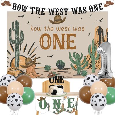 kreat4joy How The West Was One Year Old Party Decorations, Western First Birthday Decorations, Cow Print Green Brown Balloons Backdrop High Chair Banner Cake Topper Number 1 Cowboy 1st First Rodeo