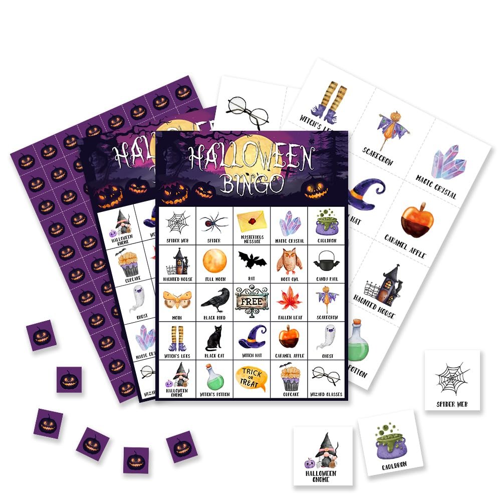 Foosproea Halloween Bingo Cards, Halloween Bingo Games for 24 Players, Halloween Games for Family Friends Large Group Activities, Halloween Party Favors Supplies Decorations(15)
