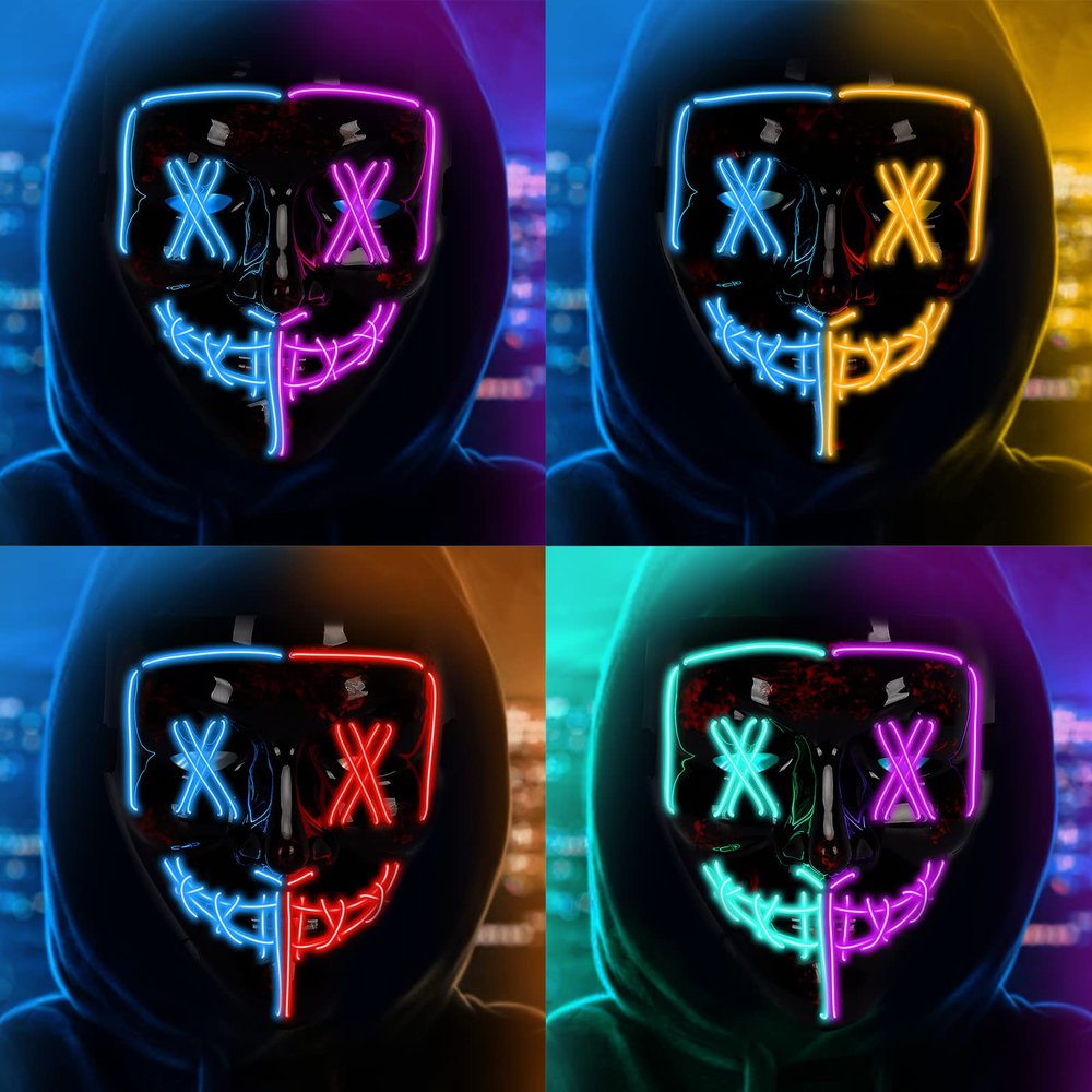 4PACK Halloween Scary Mask LED Mask -LED X Eye Purge Mask-LED Light Up Mask for Halloween Costume