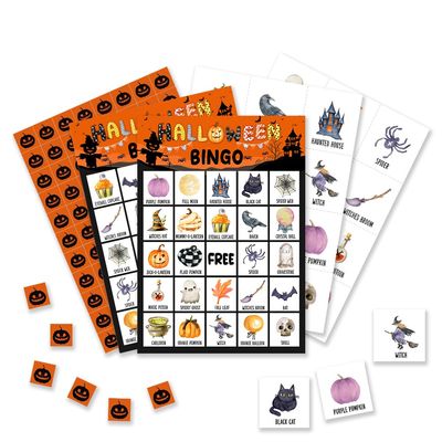 Foosproea Halloween Bingo Cards, Halloween Bingo Games for 24 Players, Halloween Games for Family Friends Large Group Activities, Halloween Party Favors Supplies Decorations(14)
