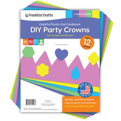 264pcs DIY Party Crown Kit  Makes 12 Princess King Children's Party Crowns, US Made HAPPY Colored Card Stock Easy Punch Out Craft for Royal Themed Birthday Party, Play Dates, Children's Theater Plays