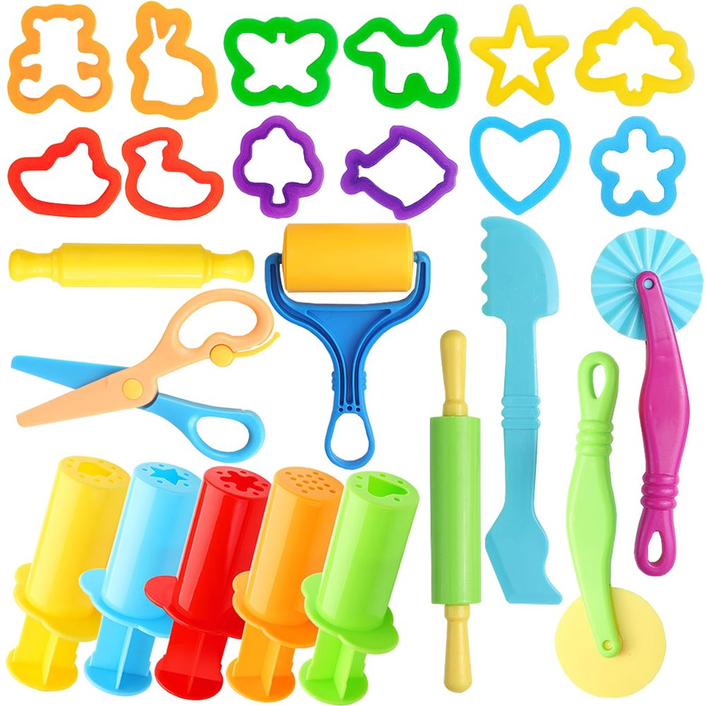 Dough Tools for Kids, 24 Pieces Dough Play Tools Set with Rolling Pins,Cutters,Dough Extruders,Scissor
