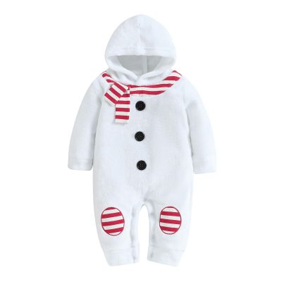 AvoDovA Infant Baby Boy Girl Christmas Snowman Costume Winter Fleece Plush Long Sleeve Hooded Snowman Jumpsuit Romper+Scarf (A-Snowman White, 6-9 Months)