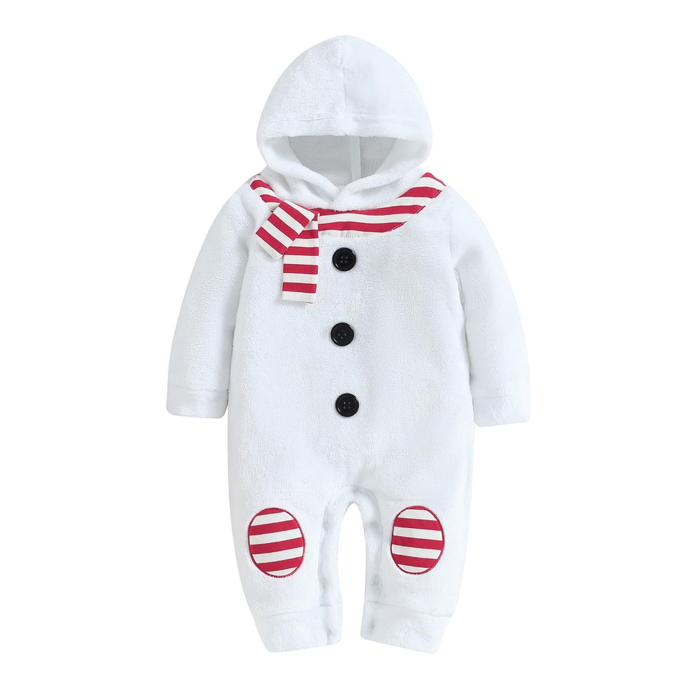 AvoDovA Infant Baby Boy Girl Christmas Snowman Costume Winter Fleece Plush Long Sleeve Hooded Snowman Jumpsuit Romper+Scarf (A-Snowman White, 6-9 Months)