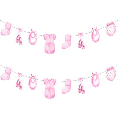 2 Packs Baby Shower Banners for Girl, Pink Clothes Clothing Garland for Baby Shower Gender Reveal Birthday Party Decoration Supplies