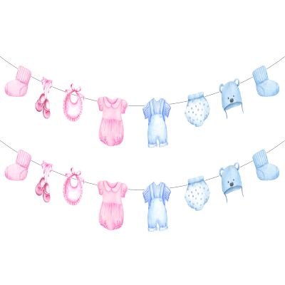2 Packs Gender Reveal Banners, Blue Pink Clothes Clothing Garland Kit for Baby Shower Gender Reveal Birthday Party Decoration Supplies