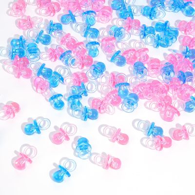 200 Pieces 0.86 Inch Baby Pacifier Baby Shower Plastic Pacifier for Baby Shower Pacifier, Baby Shower Gender Show Party Decoration DIY Birthday Party Gift (Pink 100Pcs + Blue100Pcs)