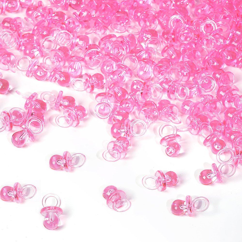 200 Pieces 0.86 Inch Baby Pacifier Baby Shower Plastic Pacifier for Baby Shower Pacifier, Baby Shower Gender Show Party Decoration DIY Birthday Party Gift (Pink)