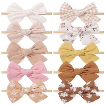 10PCS Doboi Baby Girls Headbands Hair Bows Nylon Linen Hairbands Handmade Hair Accessories for Newborn Infant Toddlers Little Girl and Kids 3.5Inches