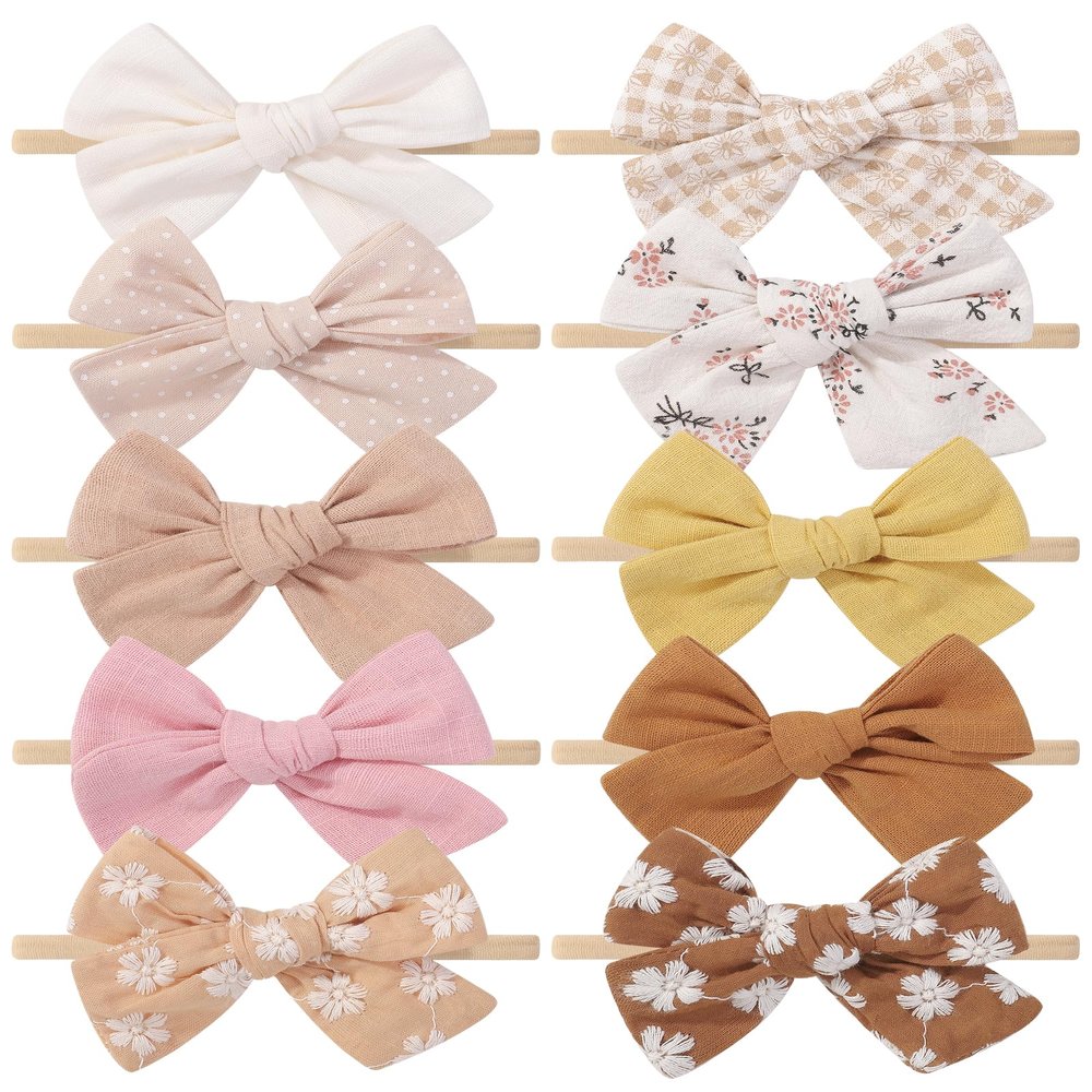 10PCS Doboi Baby Girls Headbands Hair Bows Nylon Linen Hairbands Handmade Hair Accessories for Newborn Infant Toddlers Little Girl and Kids 3.5Inches