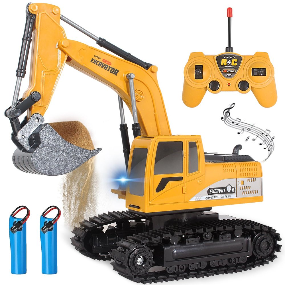 Jiakora Remote Control Excavator Toys for Boys, RC Excavator Toy for Boys 3 4 5 6 7 8 Year Old Kids Christmas Birthday GiftRC Digger Truck Construction Vehicles with Metal Shovel & Light
