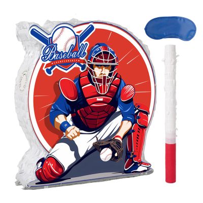 Baseball Pinata - Baseball Party Pinata with Blindfold and Bat for Kids Sports-themed Birthday Party Game Decoration (14.2"x13"x3")