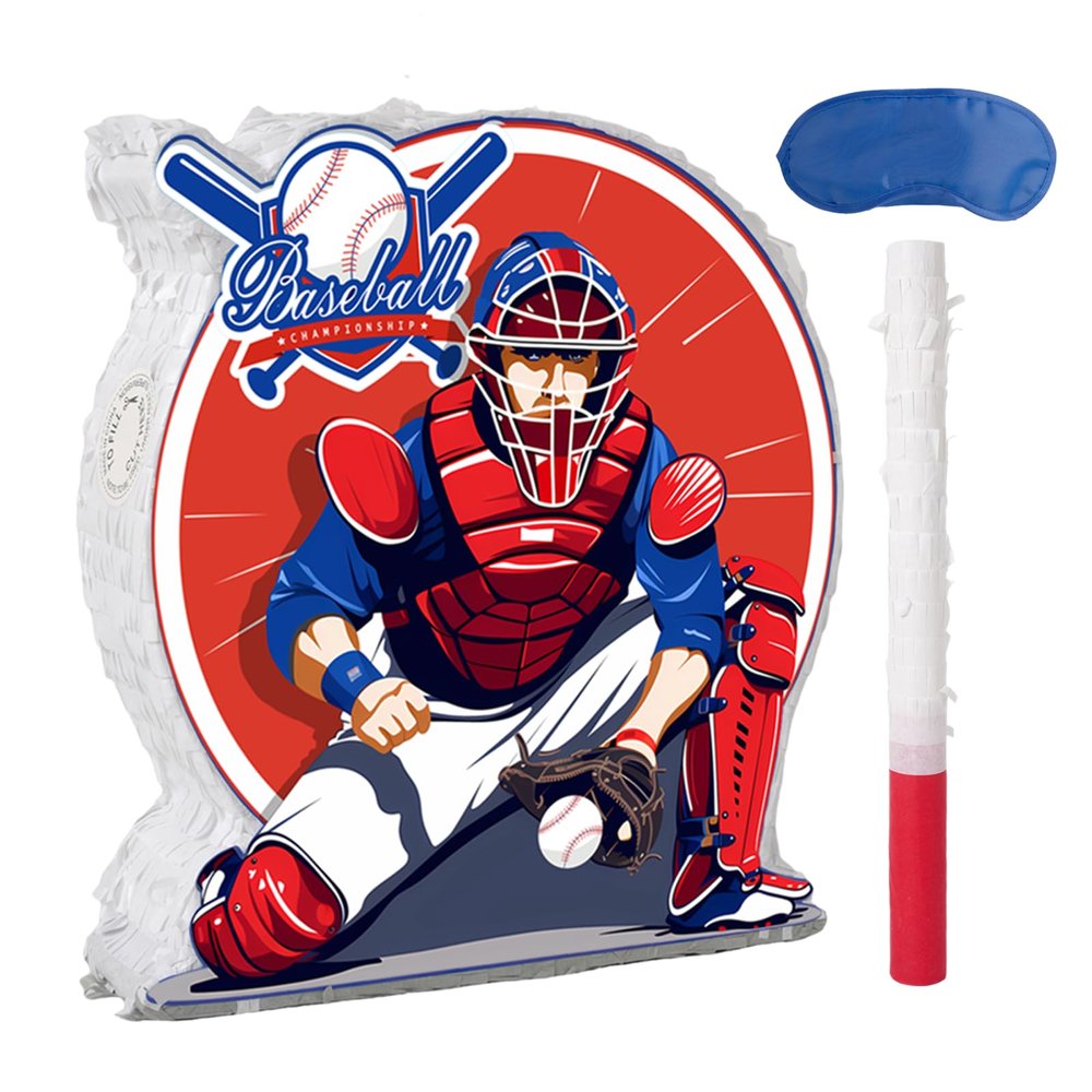 Baseball Pinata - Baseball Party Pinata with Blindfold and Bat for Kids Sports-themed Birthday Party Game Decoration (14.2"x13"x3")