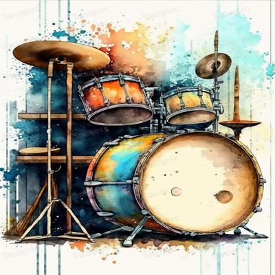 1000 Piece Adult Jigsaw Puzzle - Vintage Watercolor Drum Set Wooden Rounded Corner Multi-Color Jigsaw Puzzle, Zero Dust Easy Storage, DIY Unique Decorative Gifts for Beginners
