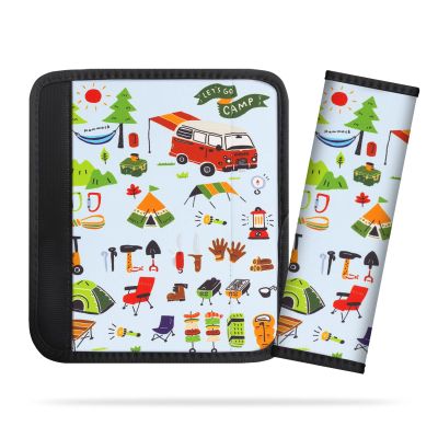 2Pack Seat Belt Cover for Kids, Cute Mermaid Pattern Car Seat Belt Pads Cover for Girls and Boys, Kid's Seat Belt Cushion, Shoulder Strap Pad (Funny Camping)