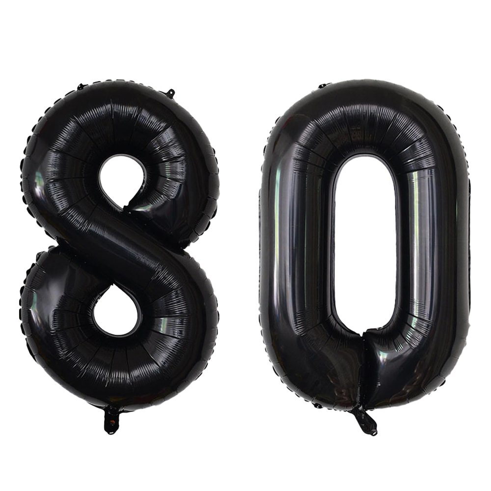40 Inch Black 80 Number Balloons, Giant Jumbo Helium Mylar Foil Black Number Balloons for Birthday, Black Mylar Digital Balloons for 80th Birthday, Anniversary Party Decorations Supplies