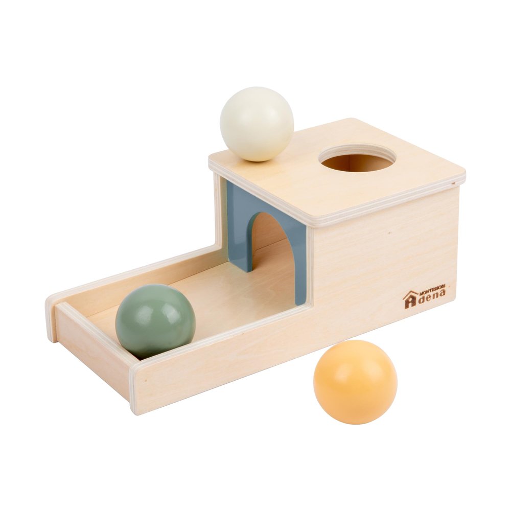 Adena Montessori Wooden Toy for 6-12 Month Baby 3 Balls, Object Permanence Box with Tray Colorful Learning Education Toy for Toddler Kid 1-2 Year Old, Preschool Developmental Girl and Boy Gift