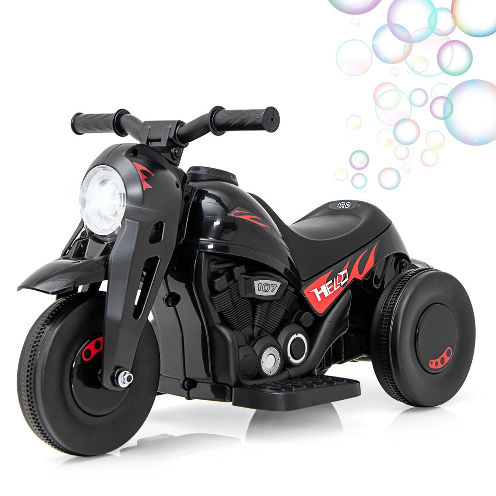 OLAKIDS Kids Motorcycle, 6V Electric Ride On Car with Automatic Bubble Function, Foot Pedal, Headlight, Music, 3 Anti-Skip Wheels Vehicle for Children, Toddler Ages 3+