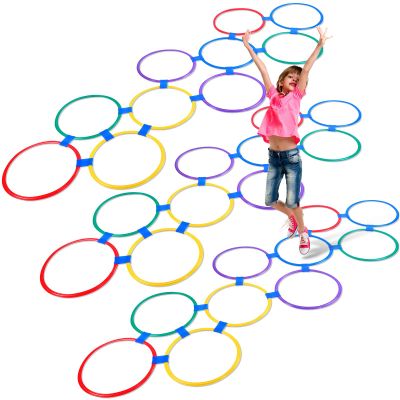 Liliful 30 Pcs 15'' Hopscotch Ring Game Hopscotch Outdoor Game Multicolored Round Set 45 Connectors Obstacle Course for Indoor Outside Playground Girls Boys Kids Balance Agility Training