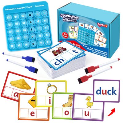 Torlam CVCC & CCVC Word Games, Sight Words Flash Cards Spelling Reading Learning Phonics Games for Kids, Speech Therapy Toy, Kindergarten Classroom Must Have Learning Activities Homeschool Supplies