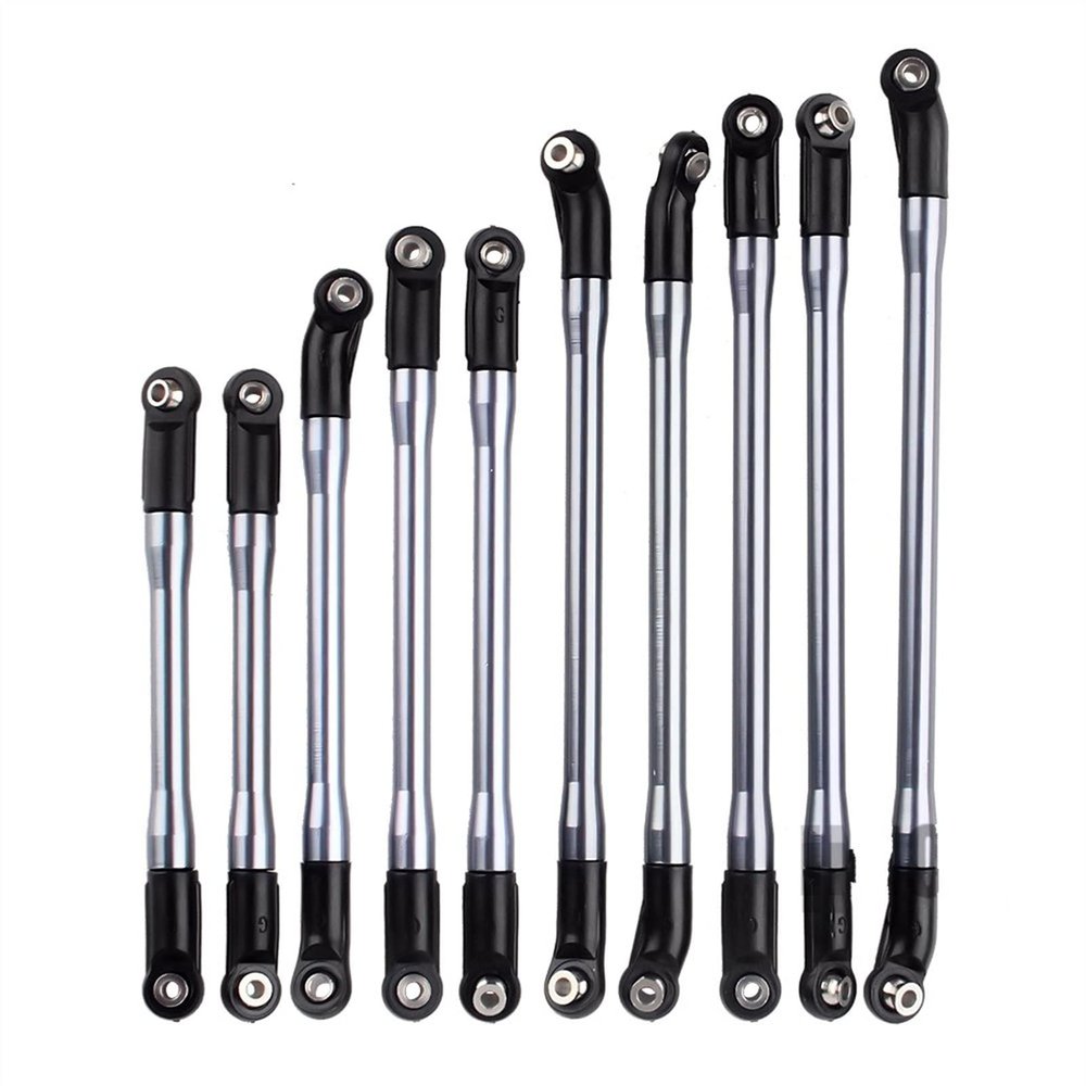10Pcs/Set Metal Link Set Plastic Rod End for 1/10 RC Crawler Car for A-xial SCX10 II 90046 Modification Accessories (Color : Gray)