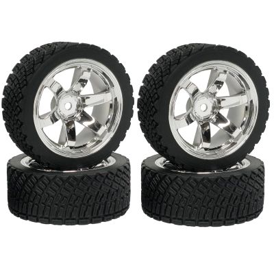 WONFAST 4PCS 65mm RC Rally Car Rubber Tires and 6-Spokes Wheel Rims 12mm Hex Compatible with 1/10 RC On-Road Rally Racing Car for HSP Tamiya Sakura HPI WR8 HSP TT02 WLtoys RC Parts (Silver)