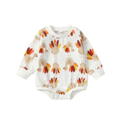 FYBITBO Thanksgiving Baby Girl Boy Outfit Turkey Pullover Sweatshirt Romper Long Sleeve Onesie Cute Fall Clothes (beige tukey romper,12-18 Months)