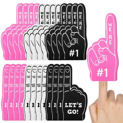 Sinmoe 24 Pcs Mini Foam Finger Baseball Fan Mini Foam Finger, We're #1 Sports Themed Party Supplies for Baseball Hockey Football Basketball Events Team Gifts(Black, White, Pink)