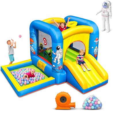 NBSPORT Inflatable Bounce House with Blower for Kids 3-6 y/o, Jumping Castle with Slide, 112x63x67'' Toddlers Bouncer with Ball Pit, Bouncy House for Indoor/Outdoor