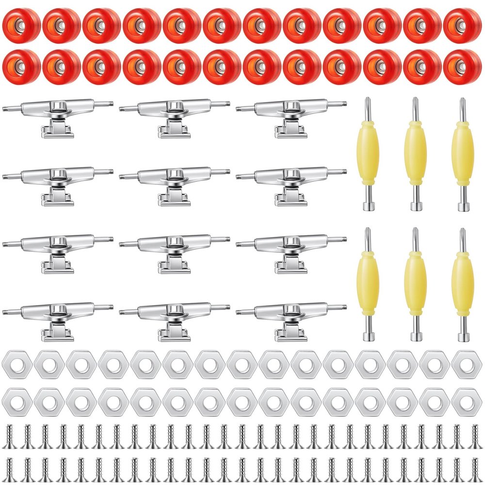 Jexine 6 Sets DIY Fingerboard Kit Fingerboard Accessories Mini Finger Skateboard Parts Include 12 Brackets 54 Screws 30 Nuts 6 Screwdriver 24 Board Wheels Tool for 96mm(Red)
