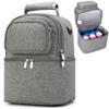 JforSJizT Breastmilk Bottles Cooler Bag with Ice Pack,Nylon Breast Pump Bag Backpack with Cooler Compartment,Double Layer Breast Pump Carrying Bag for Nursing Moms,Fits 6pcs 9 Ounces Bottles,Grey view 1