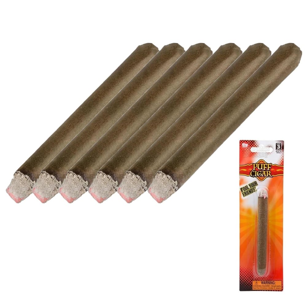 Zugar Land Realistic Looking Fake Stage Puff Cigar (6 Pack) (4.5") Faux Brown Cigar. Looks Like It's lid up.
