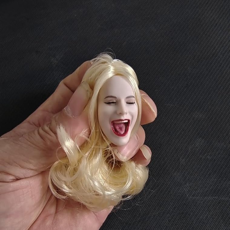 Fremego 1/6 Scale Female Head Sculpt,Female Open Mouth Closed Eyes Expression Head Carved for 12inch Action Figure Body Collection (Yellow Hair)