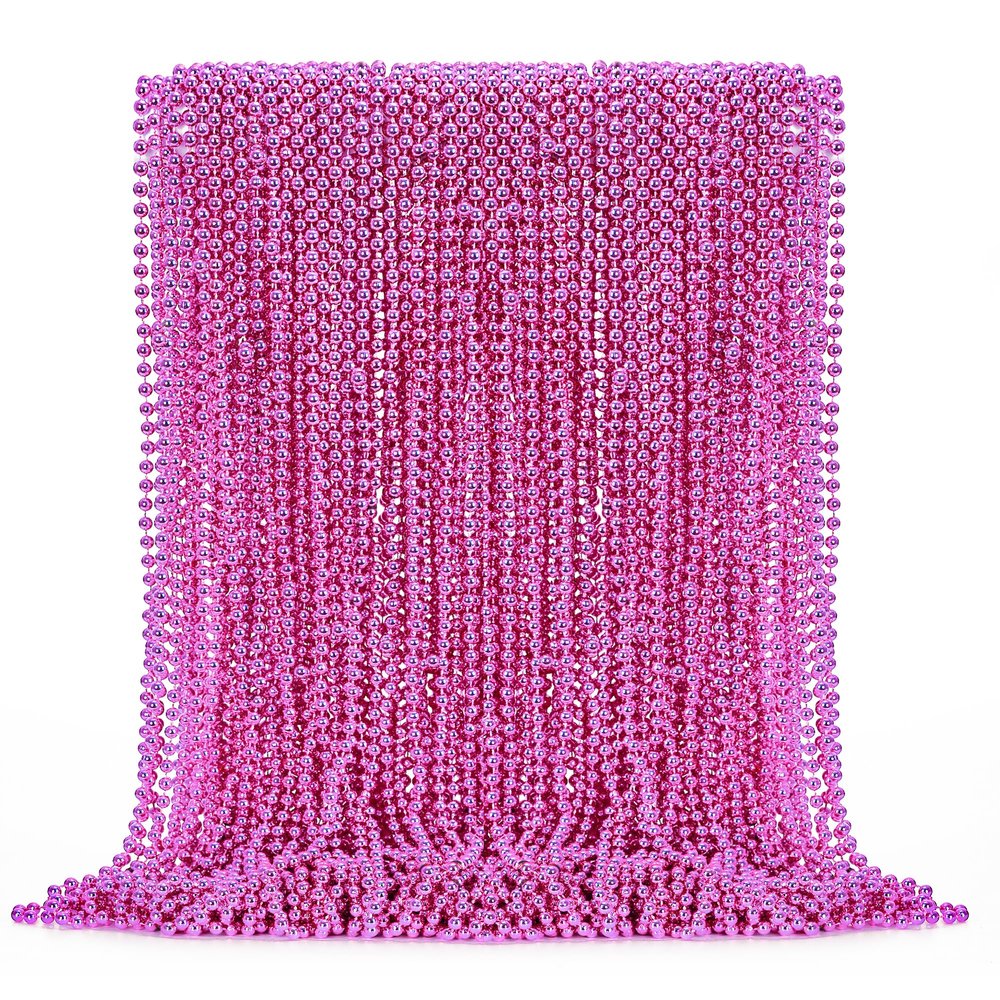 72PCS Bead Necklace, 33" Breast Cancer Awareness Necklaces Bulk, Mardi Gras Bead Necklace Costume, Festival Parade Throw Accessories for Wedding Birthday Gender Reveal Party Events Supplies Decor