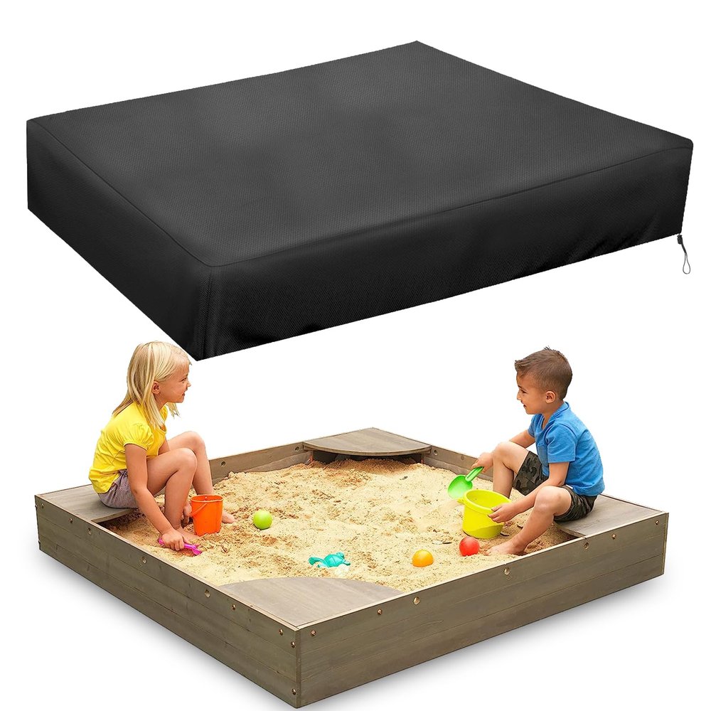 MRWiZMS Sandbox Cover, Lid-60in, 420D Oxford Cloth Waterproof, UV Resistant and Dustproof, Suitable for Children's Sandbox Protection (Black, 60"L x 60"W x 8"H)