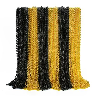 72PCS New Years Eve Bead Necklaces, Metallic Gold Black New Year Bead Party Favors, New Year Eve 33" Necklaces Costume, Parade Throw Accessories for New Year Wedding Birthday Celebrations Decorations