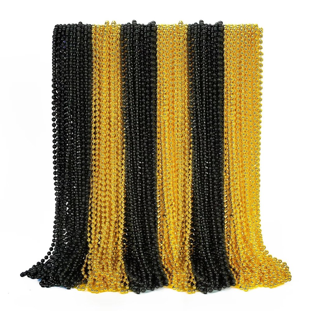 72PCS New Years Eve Bead Necklaces, Metallic Gold Black New Year Bead Party Favors, New Year Eve 33" Necklaces Costume, Parade Throw Accessories for New Year Wedding Birthday Celebrations Decorations