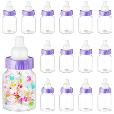 36 Pcs 3.5 Inch Mini Plastic Baby Bottle for Shower Favor - Clear Candy Box Feeding Bottle Decor Gift (Purple)