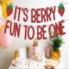 It's Berry Fun to be One Banner, Strawberry 1st Birthday Decorations, Berry Sweet Baby Shower Decoration, First Baby Girls One Year Old Birthday Party Supplies Red Green view 4