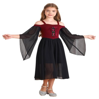 Yruioon Girls Renaissance Medieval Princess Sweetheart Lace Up Dress Victorian Queen Gown Burgundy 6 Years