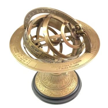 Antique Brass Globe Engraved Armillary Sphere Globe On Black Wooden Base For Home & Office Decor