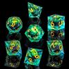 Beholder's Dragon Eye DND Dice Set,Sharp Edge Liquid Core Resin Handmade Dice with Gift Box 7 PCS for Role Playing Dungeons and Dragons Ttrpg(Green Dragon Eye) view 1