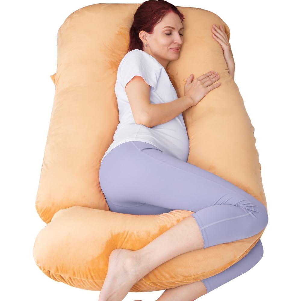 AMCATON 60 Inch Pregnancy Pillow for Sleeping, Extra Large U Shaped Body Pillow, Maternity Pillow for Pregnant Women (Brown)
