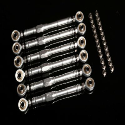 GTBRacing CNC Aluminum Metal Front +Rear Adjustable Suspension Steering Turnbuckle Pull Tie Rod for 1/5 RC Car LOSI MTXL Upgrade Part (Silver)