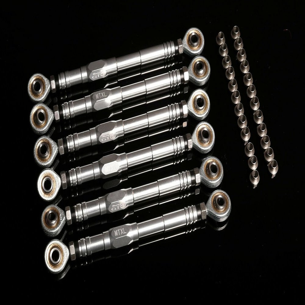 GTBRacing CNC Aluminum Metal Front +Rear Adjustable Suspension Steering Turnbuckle Pull Tie Rod for 1/5 RC Car LOSI MTXL Upgrade Part (Silver)