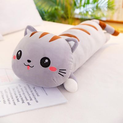 A-Parts Long Stuffed Kawaii Cat Hugging Pillow Plush Body Soft Lumbar Back Cushion Plush Kitten Toy Doll Great Gift for Kids Friend Families