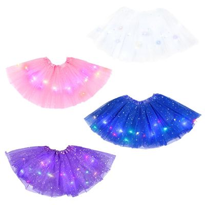 4 Pcs Girls Light up Tutu Skirt Light Up Dancing Skirt Tulle Ballet Dress Up,3 Layered Sparkly Party Tutu Costume for 2-8 Year