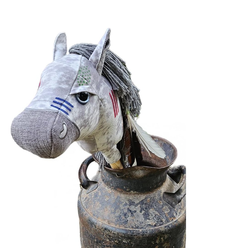Stick Horse | Plush Handcrafted Heavy Duty Upholstery Fabric Hobby Horse | Stick Pony Provides Fun Pretend Play for Toddlers & Preschoolers | Handsewn, Wood,