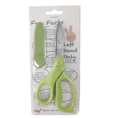 Urby Kids Left Handed Scissors Ages 4-8 or Preschoolers. Pointed-Top with Cap. Back to School Supplies. Lefty Hand Only. Smooth-grip Green. 2 Packs.