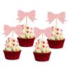 12PC Pink Bow Cupcake Toppers Bowknot Cupcake Topper for Girls Birthday Party Decorations Bow Cake Topper for Bridal Baby Shower Wedding Party Decor view 1
